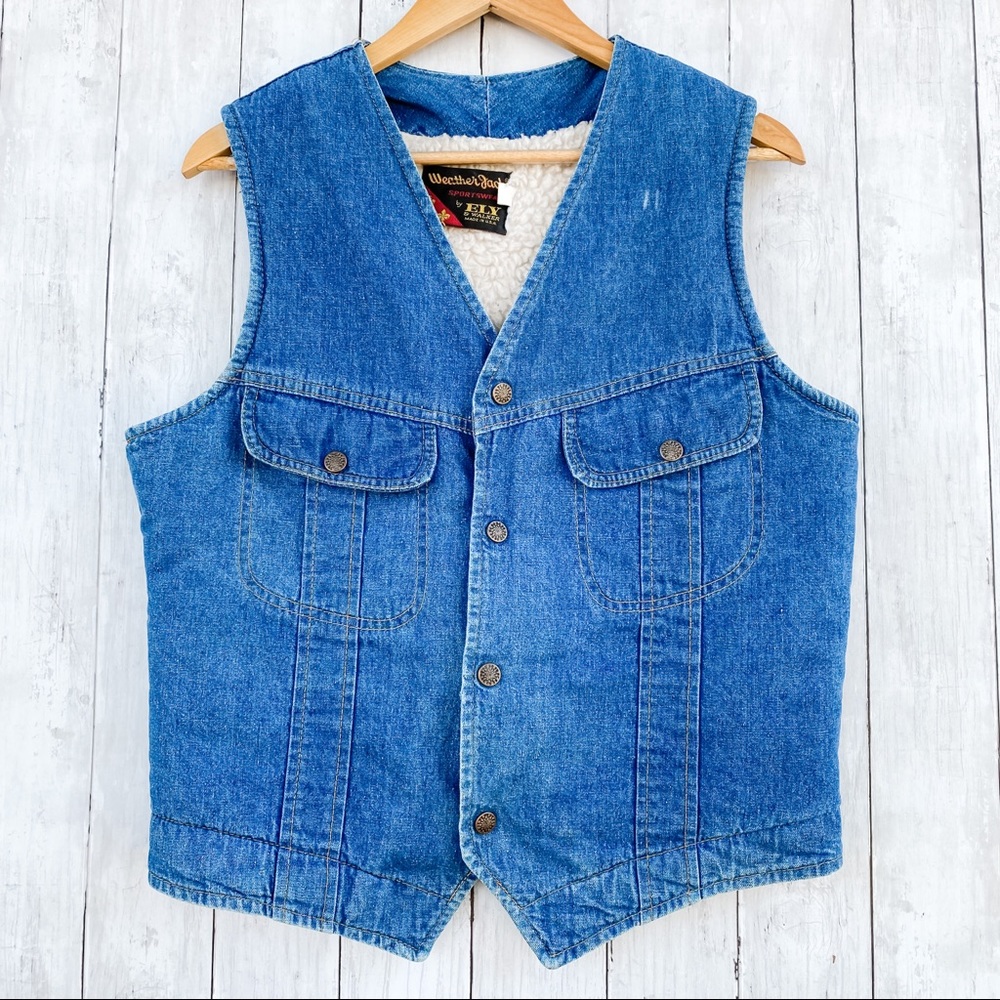 Vintage WeatherJack Denim Sherpa Lined Vest M